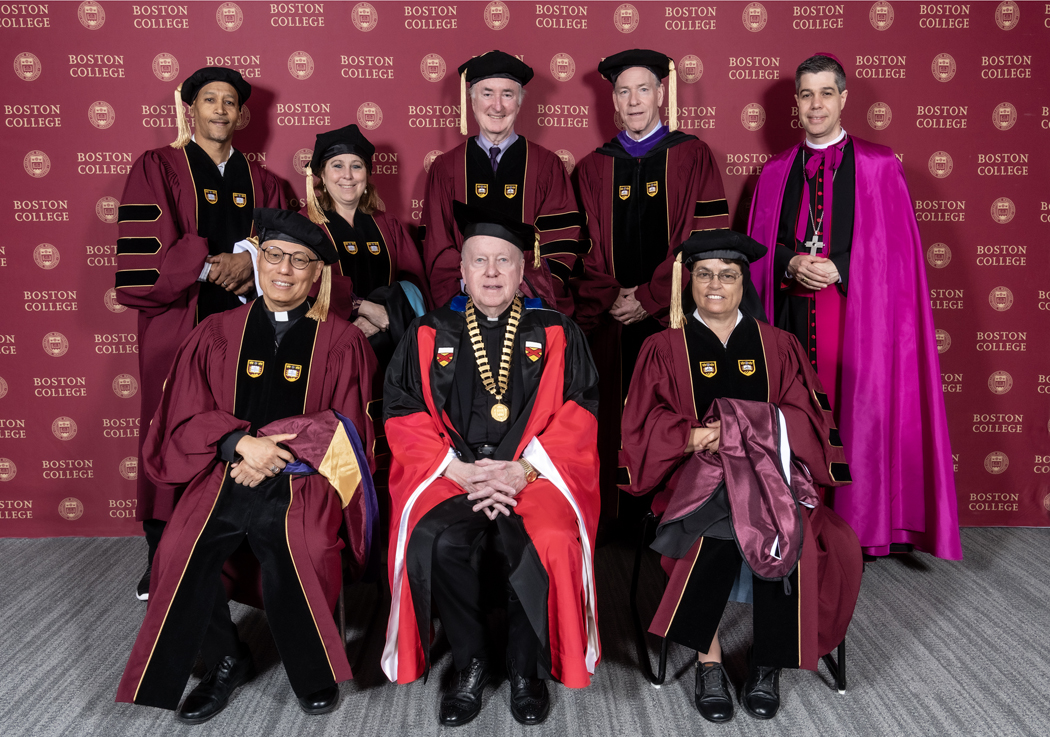 2024 honorary degree recipients with BC President Fr. Leahy