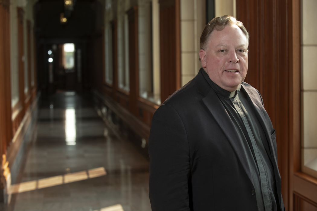 Cyril Opeil, SJ newly appointed Rector of the Jesuit community at BC. And newly appointed to the BC Board of Trustees. Photographed on the St. Mary's Hall premises.