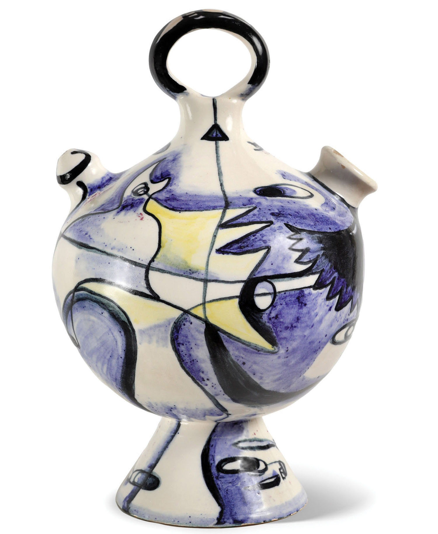 artist | artista Mariano RodrÃ­guez (1912â  90) 
ceramicist | ceramista Juan Miguel RodrÃ­guez de la Cruz (1902â  90)
Water Jug with Abstract Roosters | PorrÃ³n con gallos abstractos, 1952
painted ceramic | cerÃ¡mica pintada, Latin Art Core 
