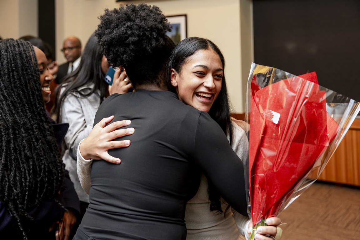 February 19, 2024 -- Boston College's 42nd annual Martin Luther King, Jr. Scholarship Awards banquet, held in the Murray Room. The award is presented to an outstanding member of the Class of 2025. The nominees were Tracy Aggrey-Ansong, Joy Babalola, Julie Canuto-Depina, Temidayo Lukan, and Esther Udoakang. Julie Canuto-Depina was the award recipient.