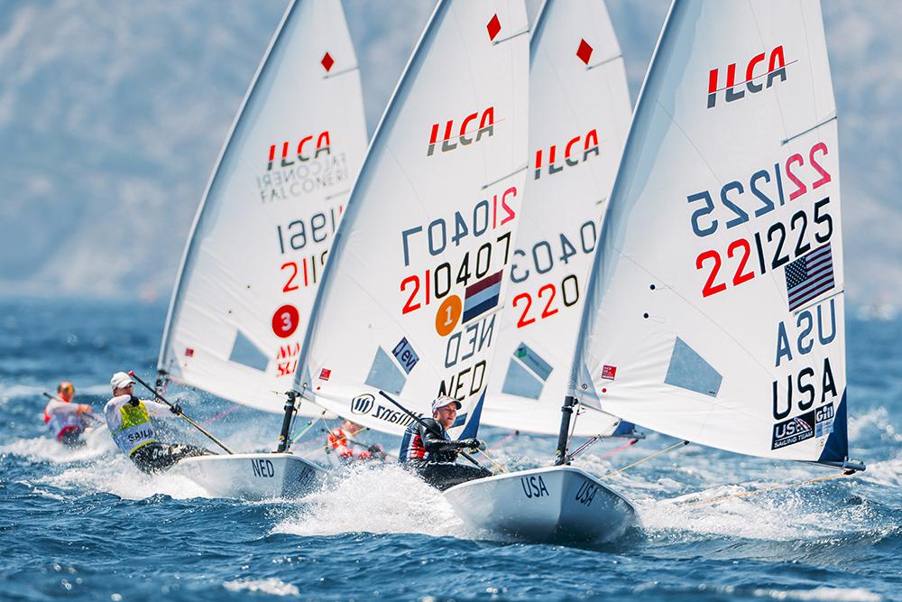 Erika Reineke racing a sailboat in France