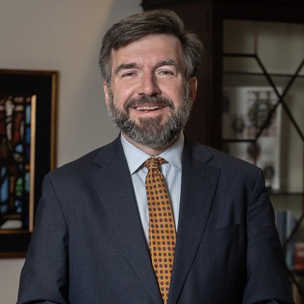 Portrait of David Quigley, University Provost photographed in Waul House.